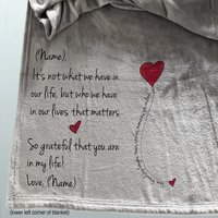 A beautiful personalized throw blanket, gift for a friend, friendship gift, personalized blanket, sending a hug, family isn't about blood