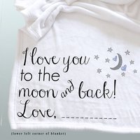 I love you to the moon and back personalized cozy throw blanket, personalized gift, Christmas gift, grey moon with 2 blue hearts.