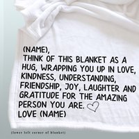 Think of this blanket as wrapping you up in a hug, throw blanket with a message, sending hugs at Christmas, sending a blanket with a message