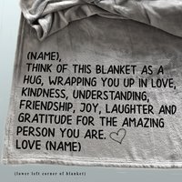 Think of this blanket as wrapping you up in a hug, throw blanket with a message, sending hugs at Christmas, sending a blanket with a message