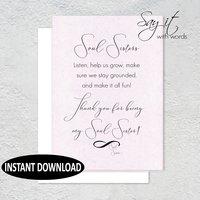 Soul Sister Greeting Card, downloadable, printable greeting card for a friend that is your soul sister