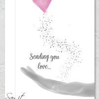 Sending Love Downloadable Digital Greeting Card with sparkles from hand to heart wishing someone the best