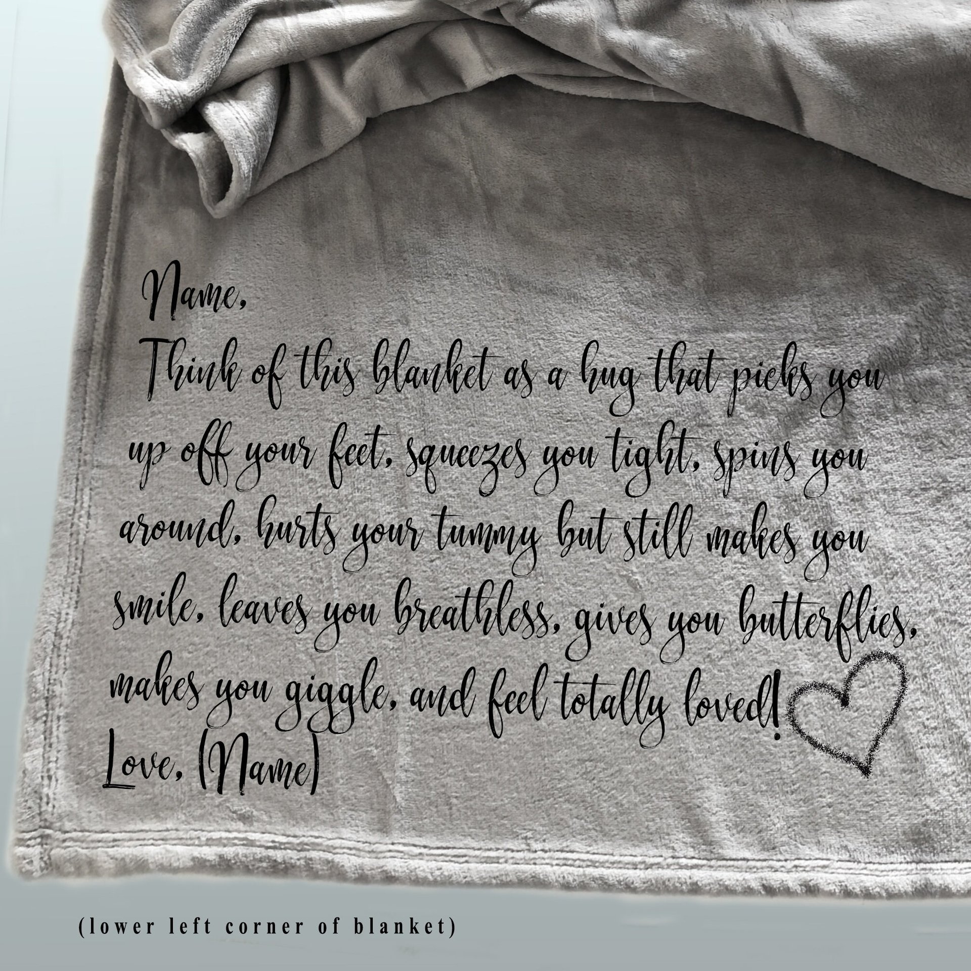 A personalized throw blanket, sending a hug, a hug that picks you up off your feet, a blanket of comfort