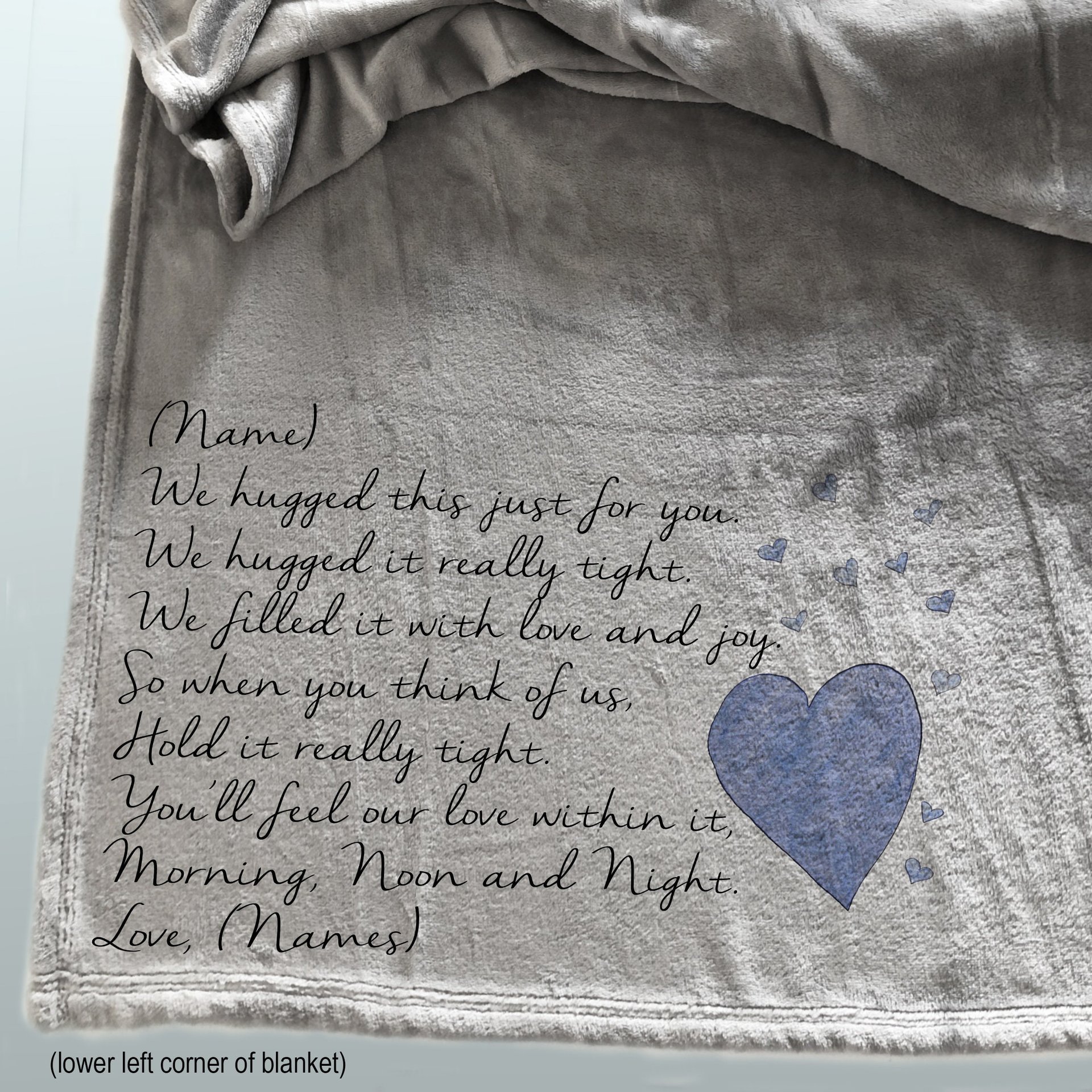 Personalized throw blanket, we hugged this blanket tight, Christmas hug blanket, personalized Mother's Day Gift, Grandparents, blue hearts