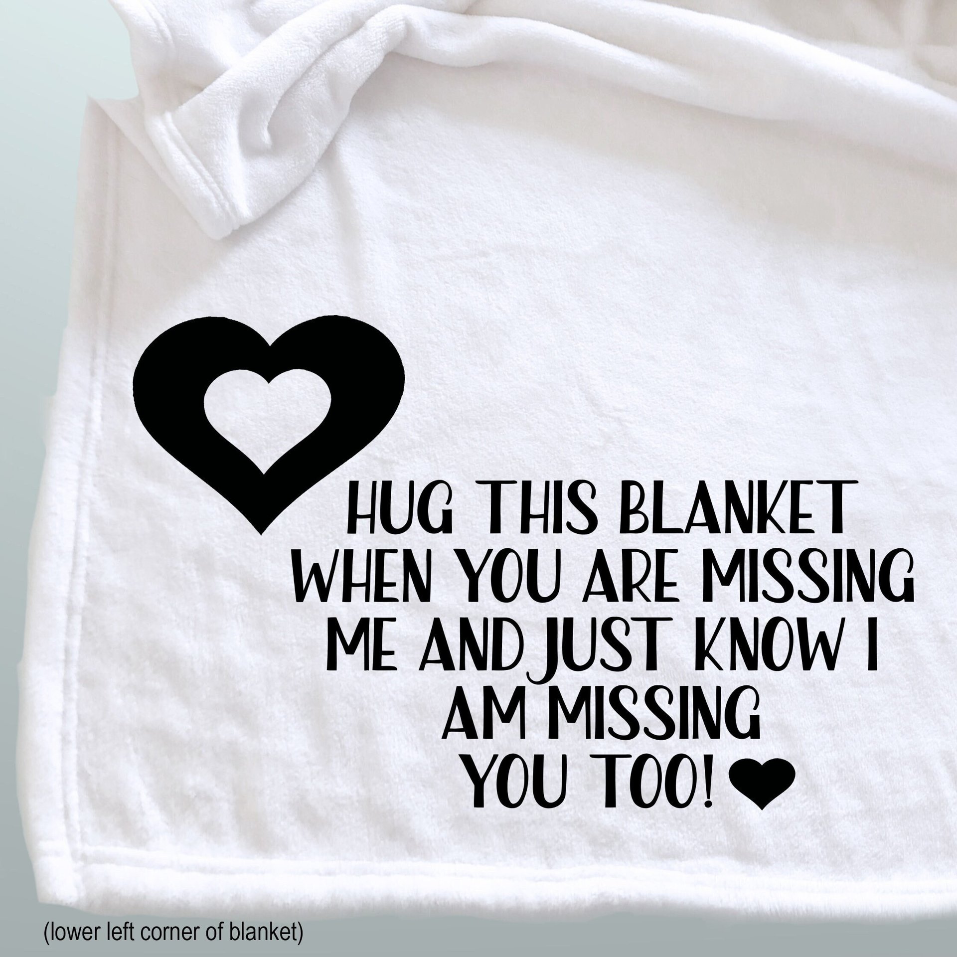 Custom fleece throw blanket with message sending hugs.