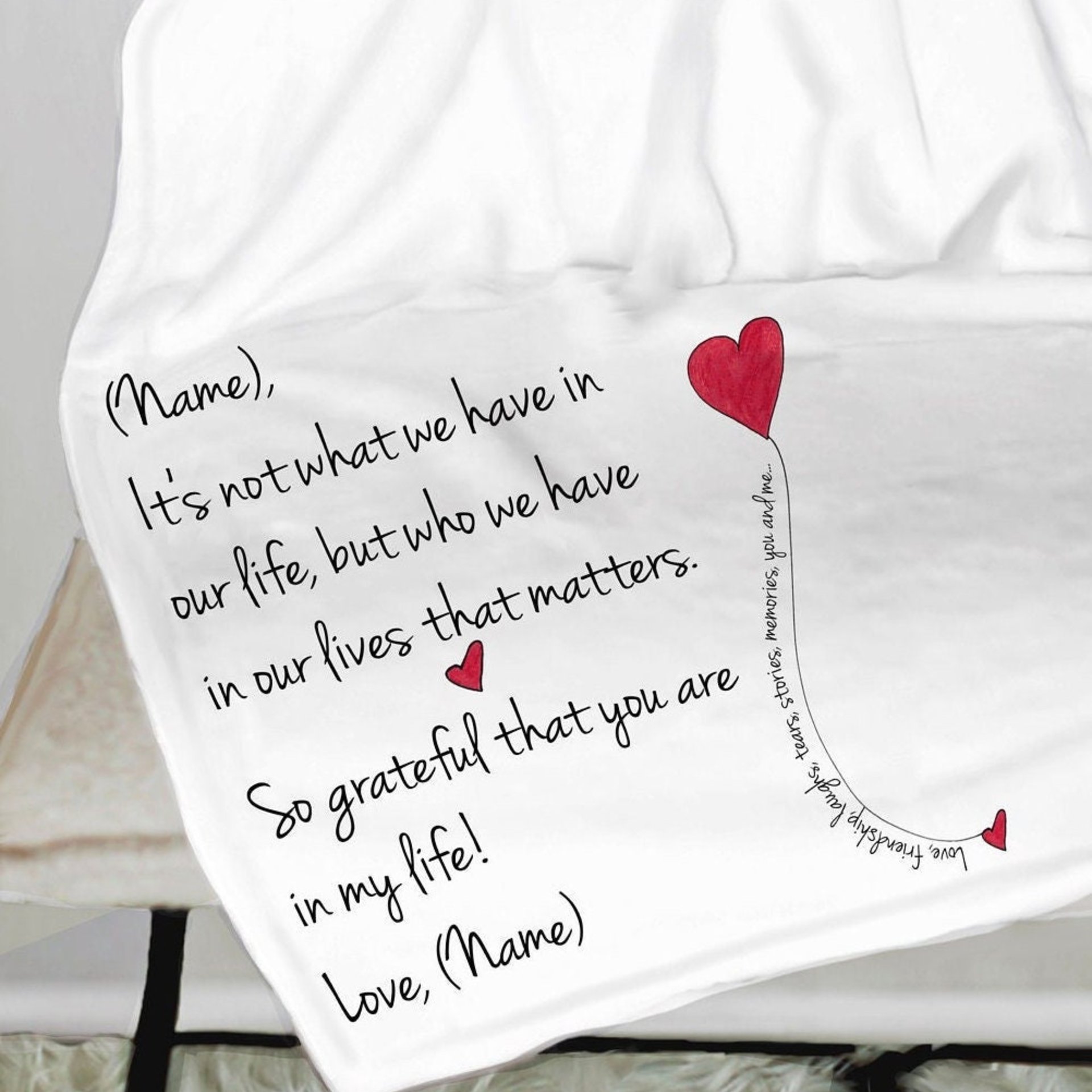 A beautiful personalized throw blanket, gift for a friend, friendship gift, personalized blanket, sending a hug, family isn't about blood