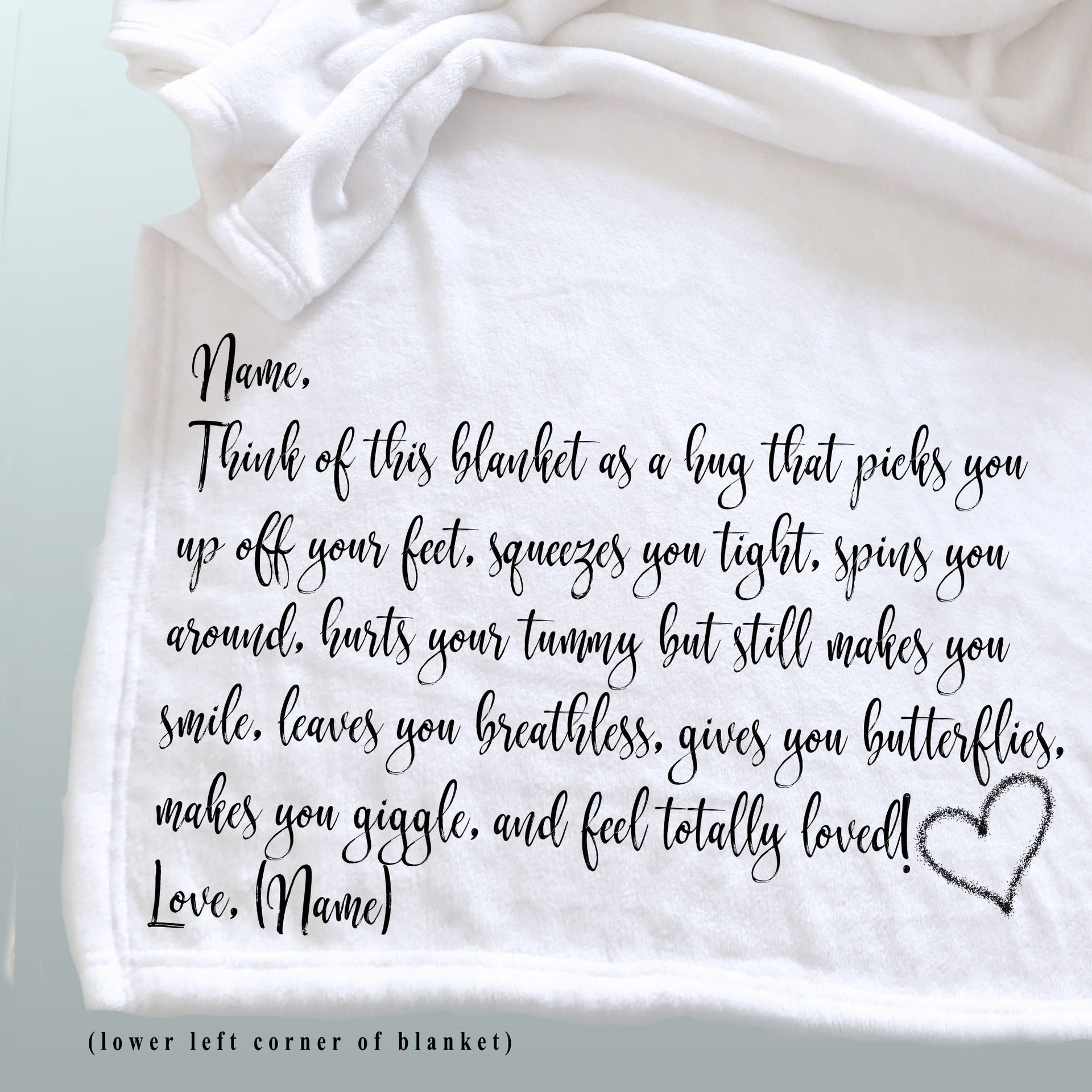 A personalized throw blanket, sending a hug, a hug that picks you up off your feet, a blanket of comfort