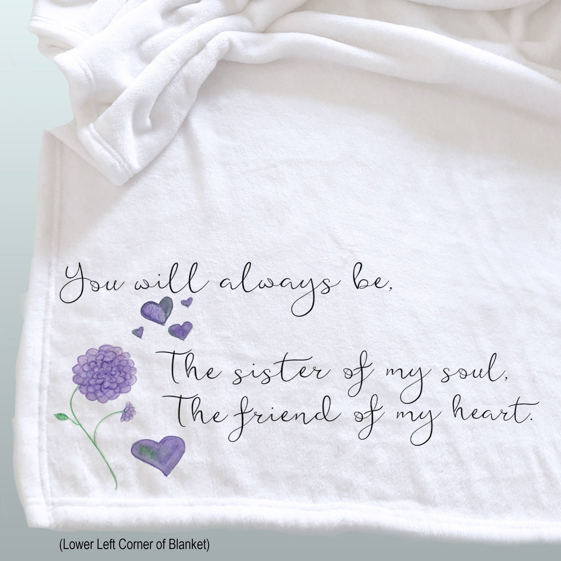 Personalized throw blanket, gift for a friend, sister of my soul, best friend gift, cozy fleece blanket with a message