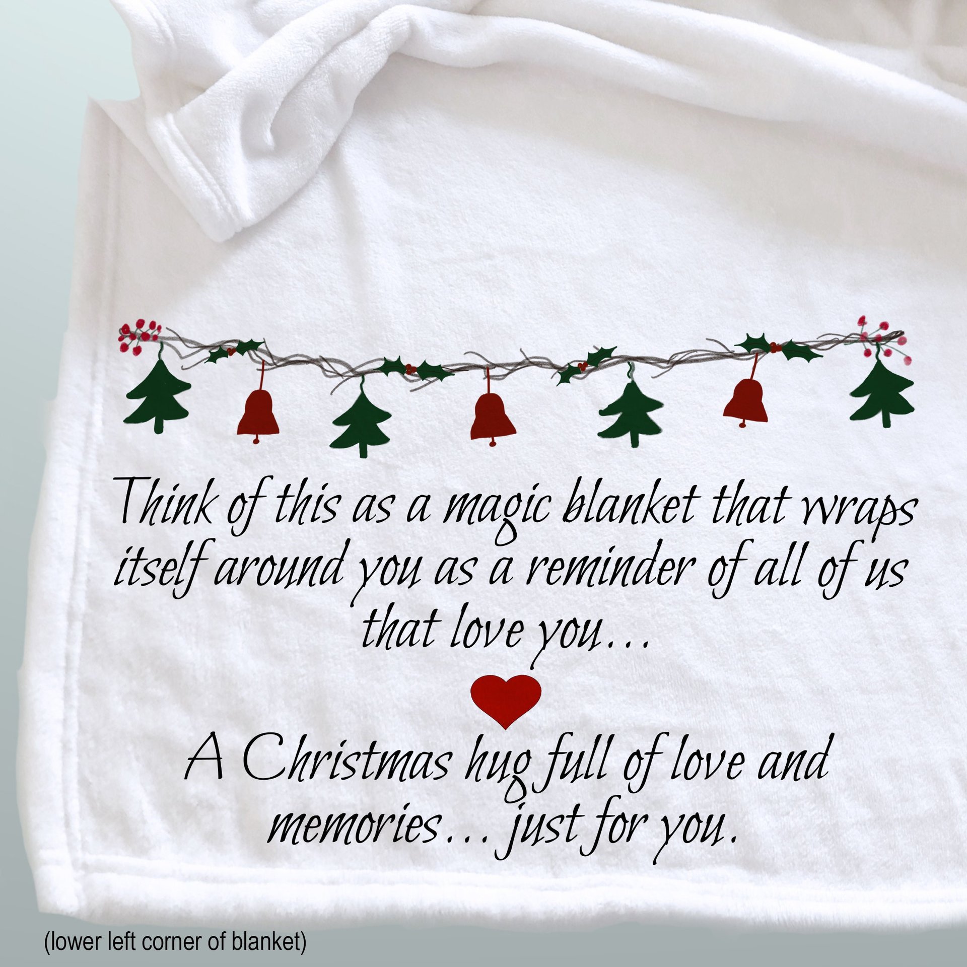 Personalized Cozy Christmas blanket for a friend, sending good wishes for happiness and joy this holiday season