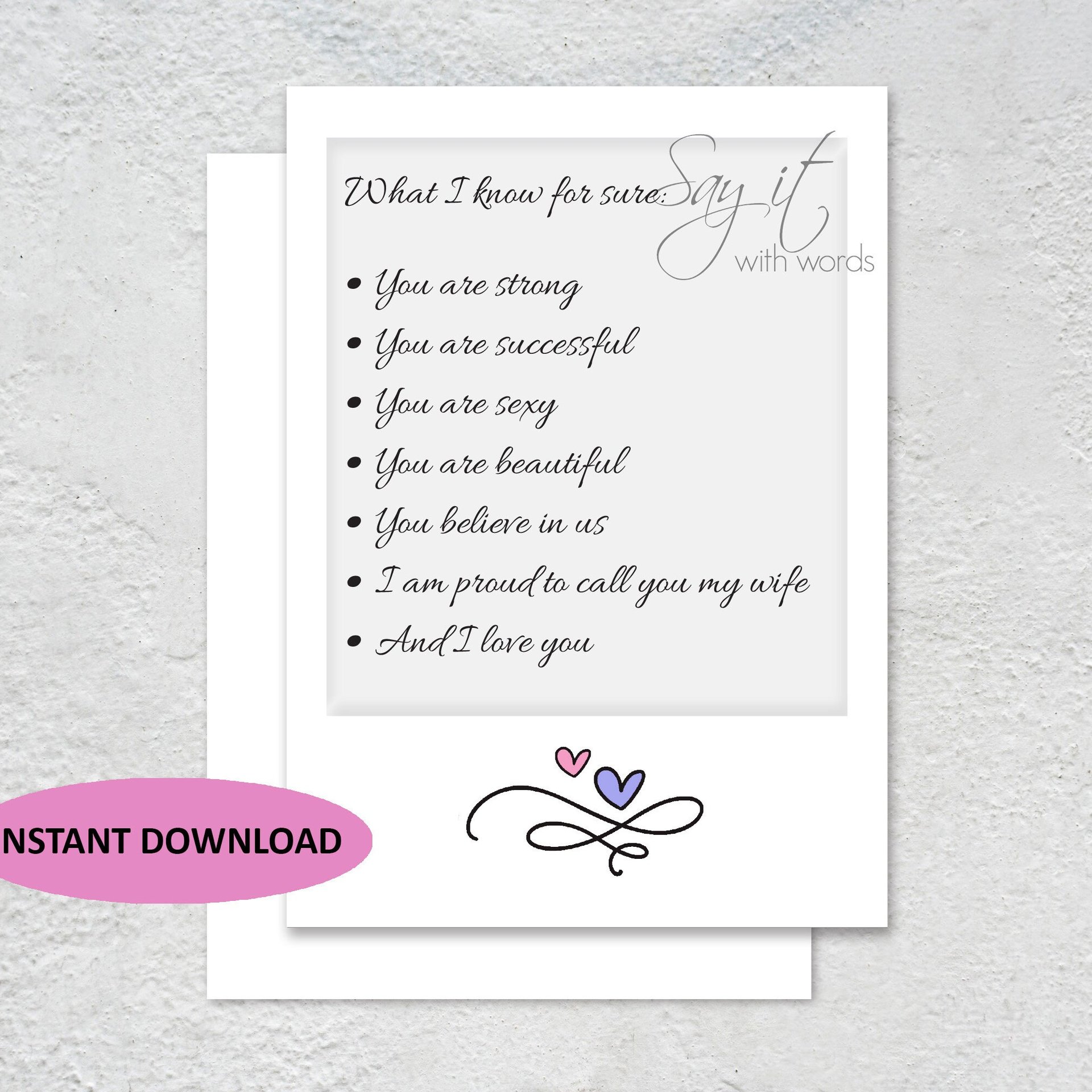 Digital greeting card, card for a your wife what I know for sure about my wife, a Valentine's card for your wife