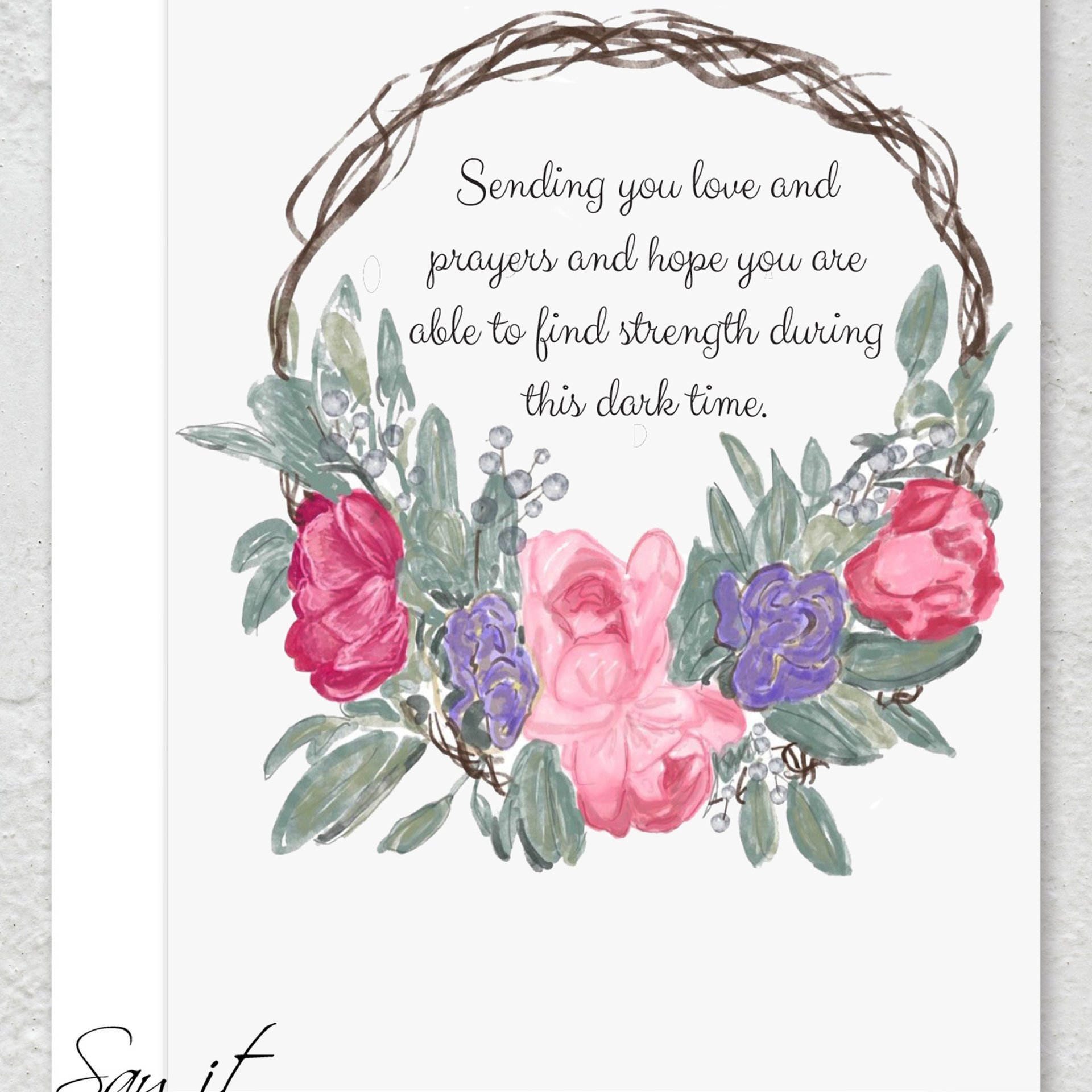 Sympathy Card, printable memorial card, digital download, sending you love and prayers and hope you are able to find strength