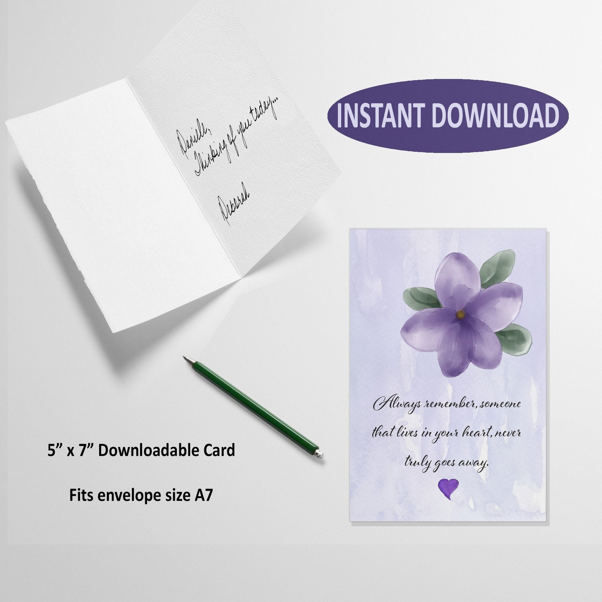 Sympathy Card, printable memorial card, digital download, forget-me-not flower, Always remember someone that lives in your heart