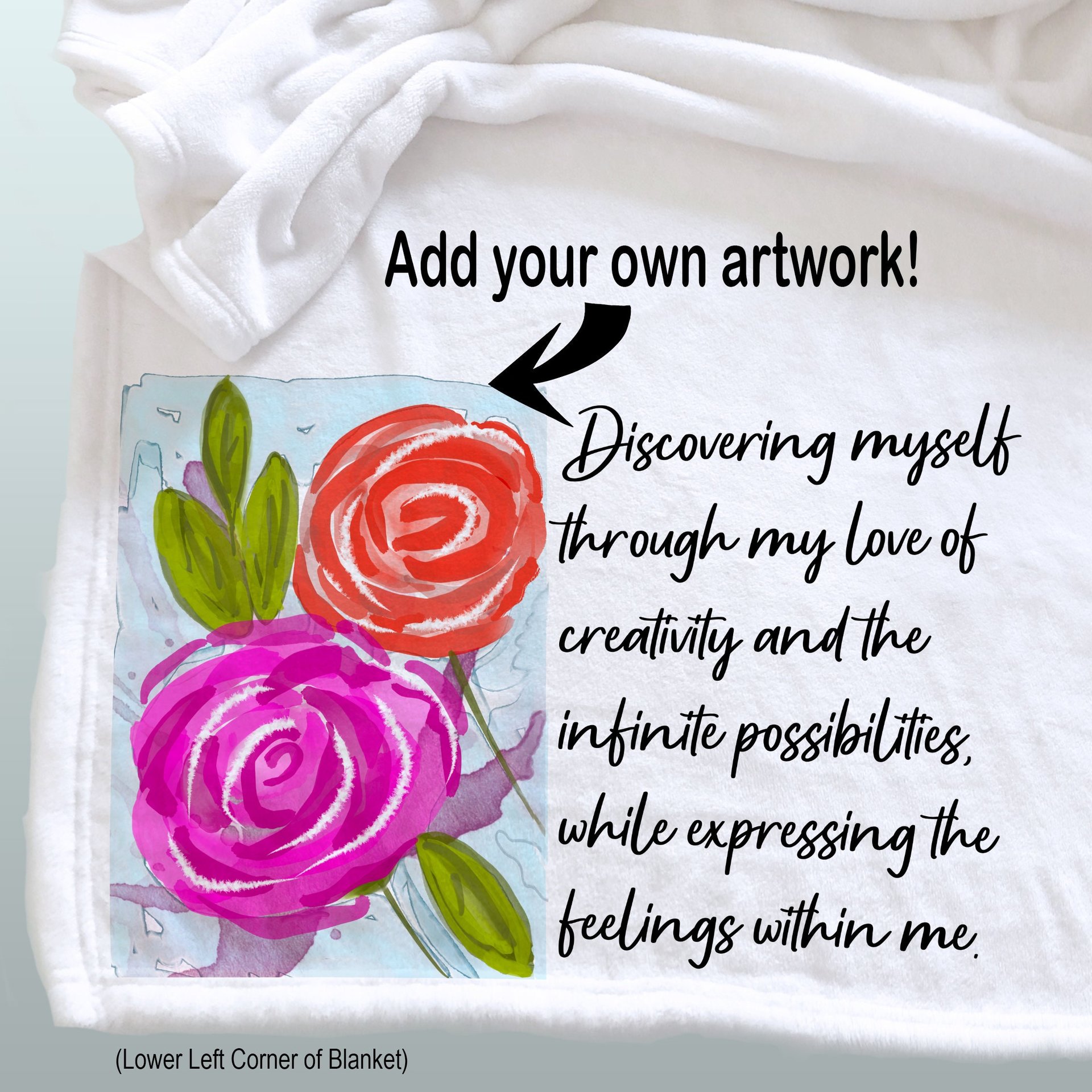Add your artwork to a personalized throw blanket, a creative self-care blanket, gift for yourself or someone you love.